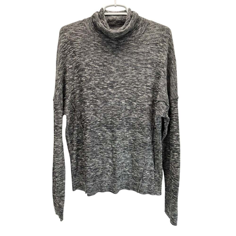 Anthropologie Moth Space Dye Knit Cowl Turtleneck Sweater Black White wool L
